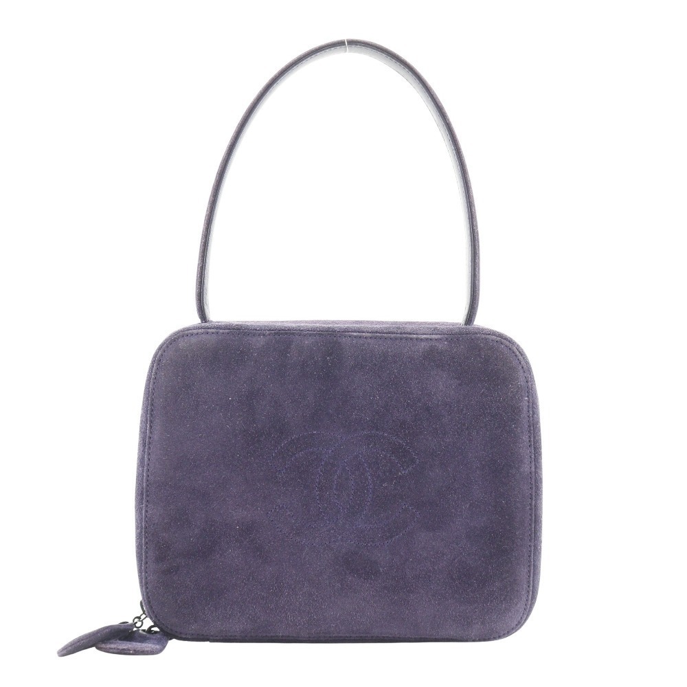 CHANEL One Handle Handbag Coco Mark Suede Purple